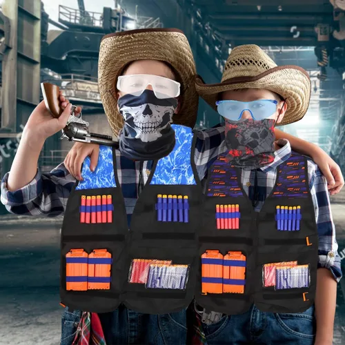 Vista 7 de 2 juegos de chaleco táctico Exsport, 2 chaquetas tácticas de élite para pistola Pack N-Strike 2 manos de muñeca, 2 clips de recarga rápida, 2