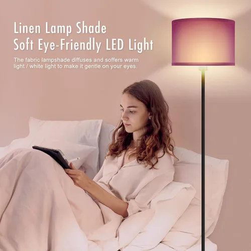 Vista 3 de AUQUEE Floor Lamp, Standing Lamp, Modern Stand Up Lamps with Purple Lampshade, 59" Tall, Foot Switch, Simple Living Room Decor for Kids Room, Girls