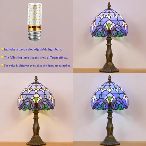 Vista 4 de Pequeña lámpara Tiffany Mini lámpara de mesa de vitral, lámpara de acento de mesita de noche, memoria, condolencias de 8 x 14.5 pulgadas