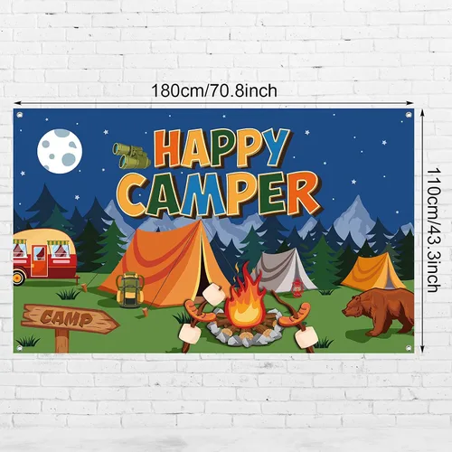Vista 2 de Tatuo Telón de fondo de campamento Happy Camper - Fondo de fotos para colgar en la pared para niños, niños, adolescentes, suministros de fiesta