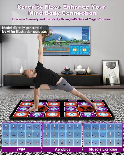 Vista 6 de Alfombrilla de baile doble, alfombrilla electrónica inalámbrica para TV con cámara, almohadilla de baile antideslizante para niños y adultos, tapete