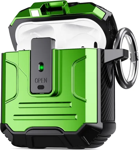 Vista 17 de DASFOND - Funda de armadura para AirPods de 2ª y 1ª generación, carcasa de cuerpo completo de grado militar a prueba de golpes, soporte de carga
