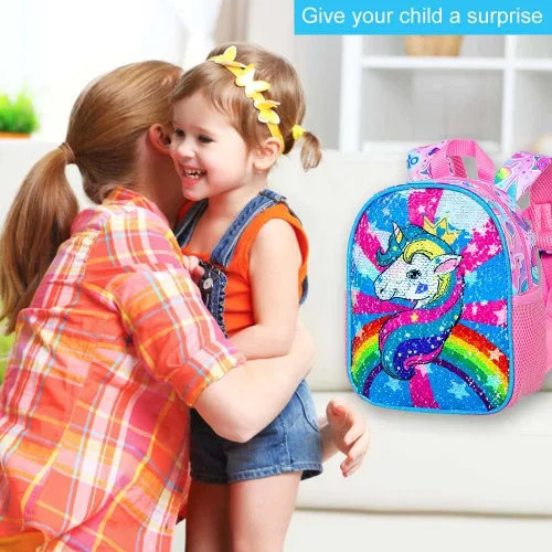 Vista 13 de gxtvo Mochila para niños pequeños, correa de seguridad de 9.5 pulgadas para niños y niñas, unicornio, mariposa, sirena, dinosaurio