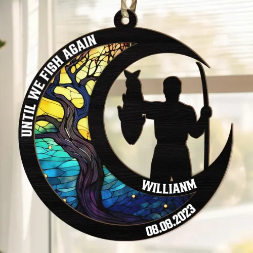 Vista 3 de Pesca en el cielo, adorno de pesca personalizado, decoración de Navidad para amantes de la pesca, nombre y fecha personalizados, regalo