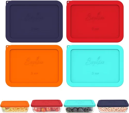 Vista 13 de SOPHICO Tapas de repuesto de silicona rectangular de 3 tazas para vidrio MINT - 2 PACK