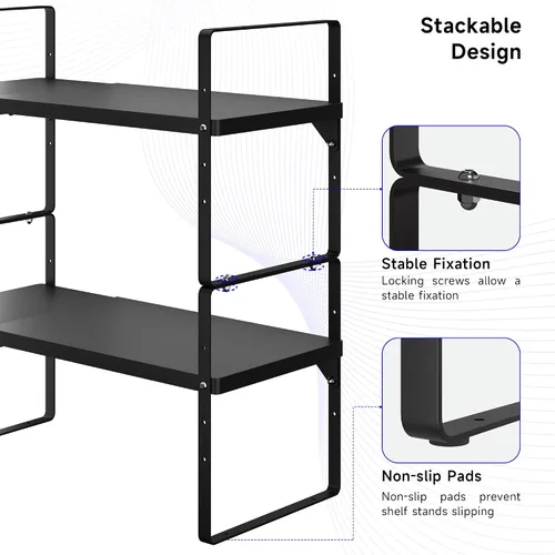 Vista 3 de Organizador de estante expandible para gabinete, almacenamiento apilable para mostrador de despensa de cocina, soporte ajustable para armario