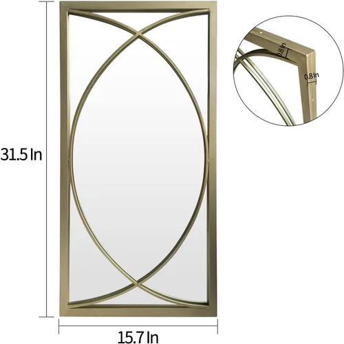 Vista 2 de Espejo de pared rectangular dorado con marco de metal, juego de espejos decorativos para pared, espejos colgantes para sala de estar, dormitorio