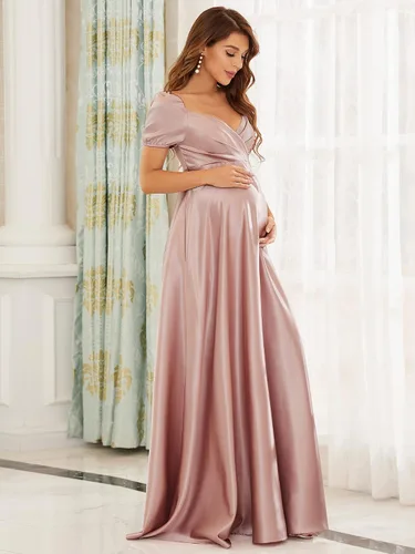 Vista 3 de Ever-Pretty Vestido largo de maternidad de manga corta con cuello en V profundo para baby shower 20801