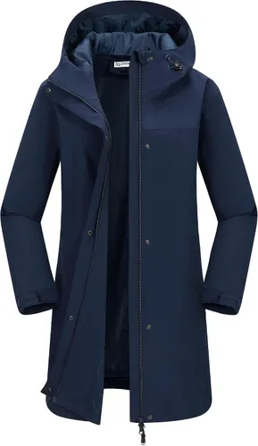 Vista 9 de 33,000ft Abrigos largos impermeables para mujer con malla transpirable con capucha, chaqueta de lluvia con capucha, gabardina, rompevientos Azul