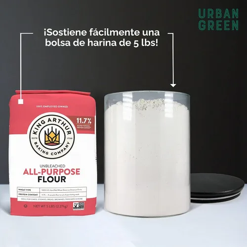 Vista 4 de Urban Green Tarros de vidrio con tapas negras, recipiente de almacenamiento de alimentos de vidrio con tapas negras, tarros de harina de despensa