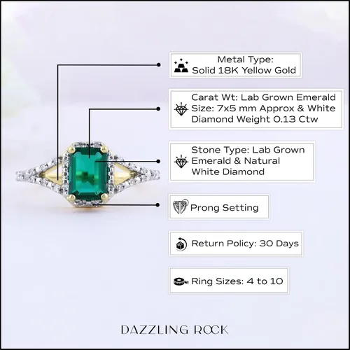 Vista 4 de Dazzlingrock Collection Anillo de compromiso con halo de diamante blanco redondo y esmeralda de corte esmeralda creado en laboratorio de 0.276x0.197