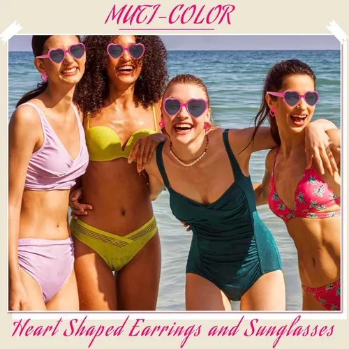 Vista 7 de Aretes colgantes de doble corazón para mujer y lentes de sol en forma de corazón, accesorios elegantes para fanáticos de la joyería