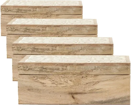 Vista 6 de Cajas de madera de mango talladas a mano y encaladas (juego de 2 tamaños)