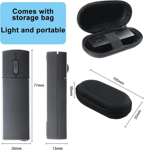 Vista 7 de Ratón Bluetooth inalámbrico, mini 3 modos (BT4.0/5.0+2.4G) Ratones de viaje recargables sin ruido con funda para mouse, 3 botones 1200 DPI Ratones