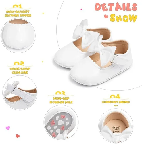 Vista 5 de CENCIRILY Zapatos planos Mary Jane para bebés y niñas, antideslizantes, suela suave, para antes de caminar, zapatos de vestir de boda