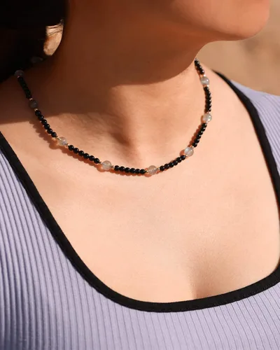 Vista 6 de Jewever Gargantilla de piedra lunarobsidiana negra para mujer, cristales y piedras curativas Reiki, cuentas de piedras preciosas, Piedra, Piedra