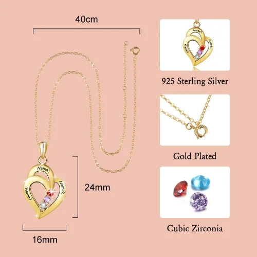 Vista 3 de Lam Hub Fong Collar con nombre para mujer, regalos personalizados para el día de la madre, collar de piedra natal para madre e hija, regalos