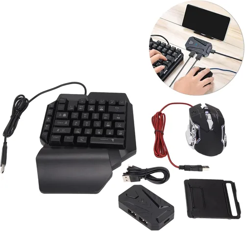 Vista 8 de Ratón con teclado para juegos con una sola mano, mouse con teclado para juegos con cable con adaptador convertidor para Android, iOS - Conexión BT