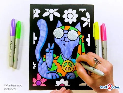 Vista 4 de Paquete de 18 pósteres peludos para colorear (edición Silly Kitties), artes y manualidades para niños, niños pequeños, niñas, niños y adultos, ideal