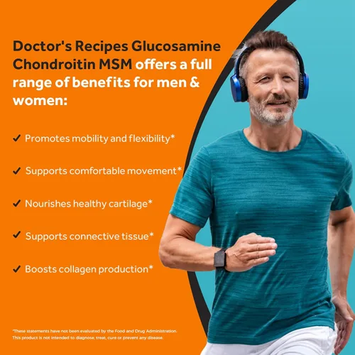 Vista 3 de Doctor's Recipes Glucosamina condroitina MSM Quercetina de cúrcuma, suplemento de apoyo al movimiento para hombres y mujeres, con pimienta negra