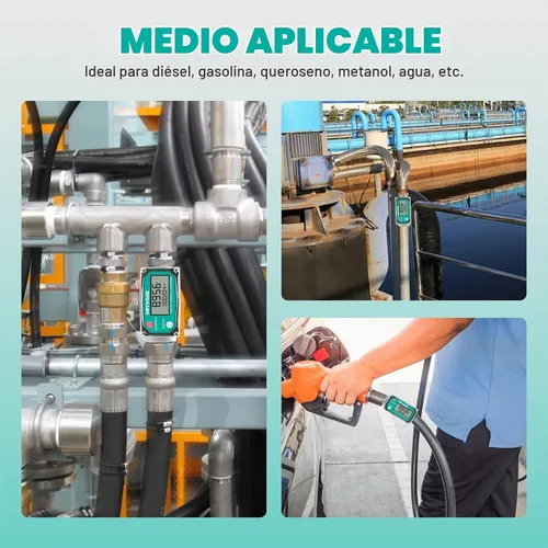 Vista 7 de Medidor de flujo de combustible de turbina digital de 1 pulgada, medidor de flujo de rosca NPT en línea de 2.6-26 GPM con adaptadores de 3/4