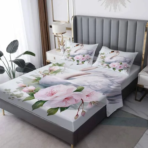 Vista 8 de Swan Sheets - Juego de sábanas de tamaño individual, sábanas de microfibra suave y bolsillo profundo, sábanas y fundas de almohada estampadas sin
