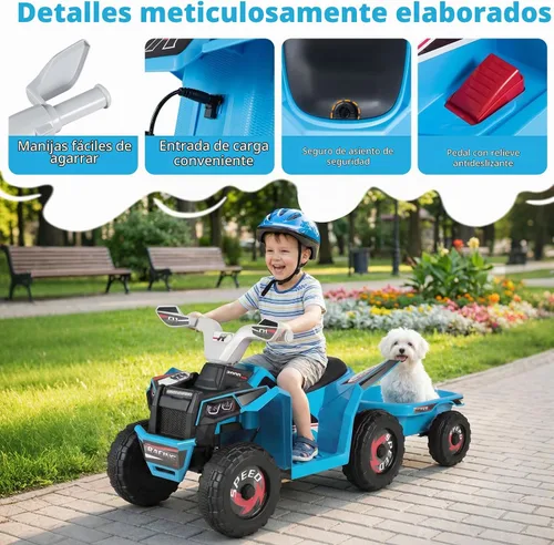 Vista 5 de Costzon Juguete ATV 2 en 1 6V para niños pequeños (con remolque, azul)
