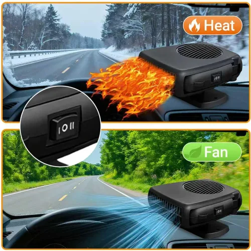 Vista 3 de Calentador y ventilador de coche de 12 V 200 W, descongelador portátil de modo dual, giratorio de 360° para desempañar el parabrisas del calentador