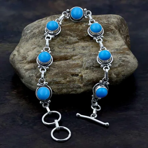 Vista 77 de Round Shape Natural & Synthetic Gemstones Silver Plated Bracelets for Women - Vintage Bohemian Style Handmade Birthstone Adjustable Link Bracelet