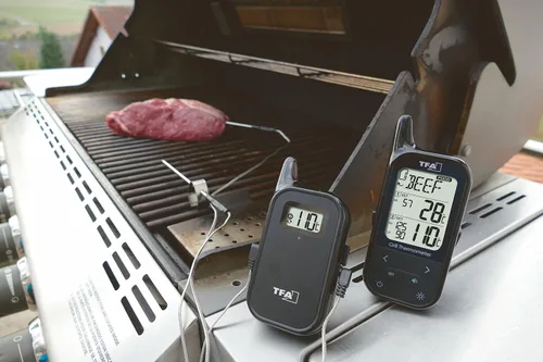 Vista 5 de TFA Dostmann Termómetro inalámbrico para carne de barbacoa Küchen-Chef, 14.1511.01, incluye sonda doble, tipos de carne preprogramados, termómetro