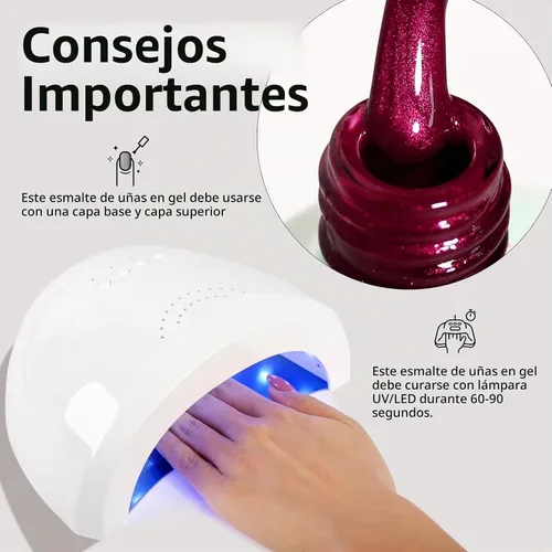 Vista 6 de Esmalte de uñas de gel rojo perla, 0.54 onzas líquidas, botella grande UV/LED, esmalte de gel rojo para primavera y verano