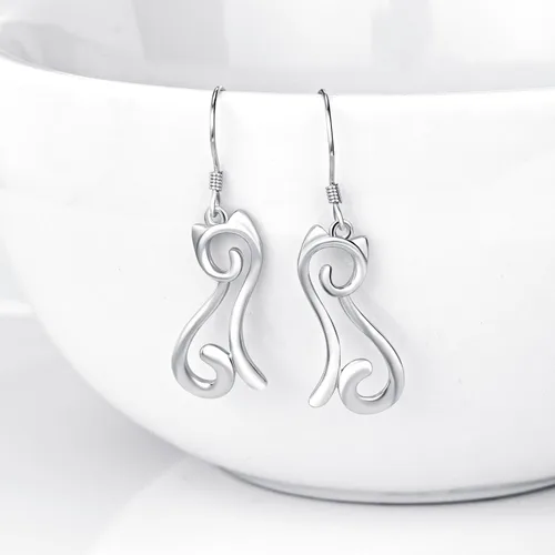 Vista 5 de Pendientes de gato de plata de ley 925, aretes de delfín, aretes de dinosaurio, aretes de caballo para mujeres y adolescentes