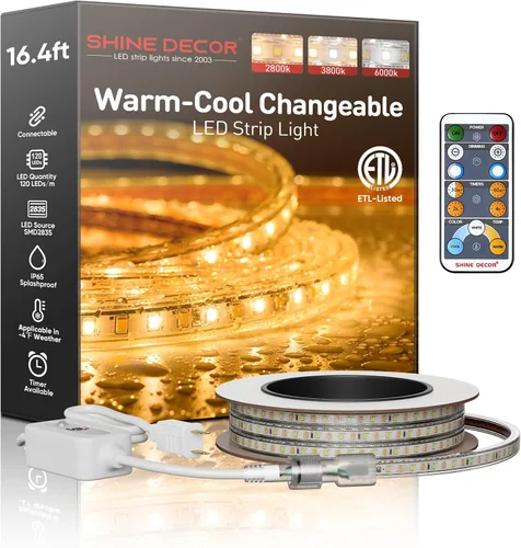 Vista 9 de Shine Decor Tira de luz LED fácil de conectar, 2800 K blanco cálido, resistente al frío, resistente a la intemperie para interiores y exteriores