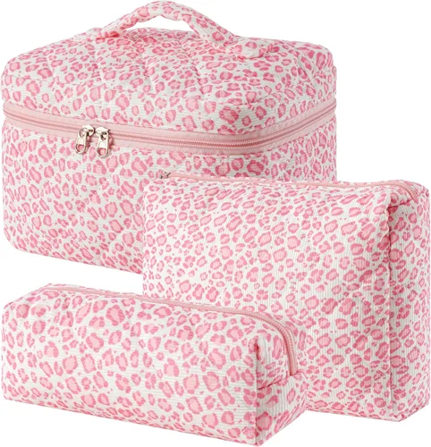 Vista 51 de HBselect Bolsa de Maquillaje Acolchada, 3 Piezas de Gran Bolsa de Maquillaje de Viaje de Algodón, Linda Bolsa de Maquillaje Floral Coquette, Bolsa