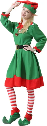 Vista 4 de JLFMYD 13 piezas de disfraz de elfo de Navidad para mujer, accesorio de elfo de Navidad, disfraz de elfo, vestido de mujer