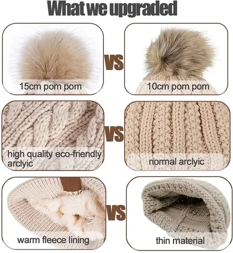 Vista 3 de Alepo Womens Winter Beanie Hat, Warm Fleece Lined Knitted Soft Ski Cuff Cap with Pom Pom