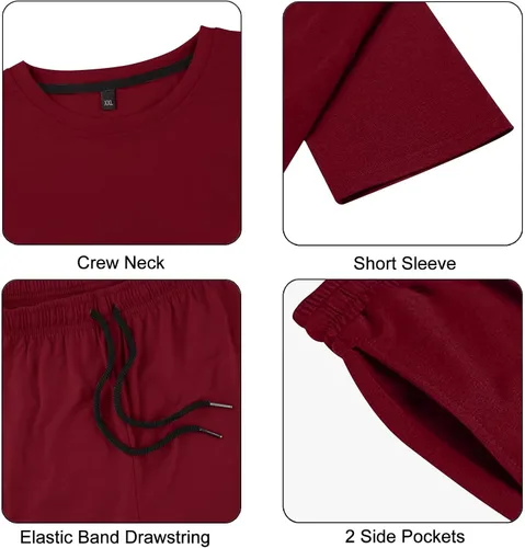 Vista 5 de Uni Clau Conjunto corto de 2 piezas para hombre, conjunto de camisa y pantalones cortos de verano a la moda