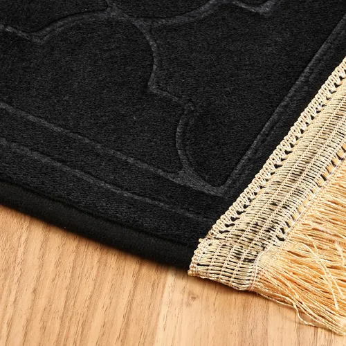Vista 4 de FUMMI Alfombra de oración musulmana, antideslizante, suave, islámica, para hombres y mujeres, elegante Janamaz con cuentas Tasbih (negro)