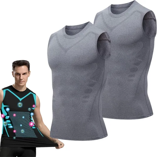 Vista 8 de 2023 Nueva versión Ionic Shaping Vest Hombres, Tela de seda de hielo cómoda y transpirable Negro+Negro