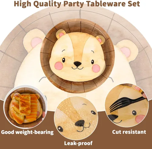 Vista 3 de Naozinebi 60 platos de fiesta de animales de la selva, platos de papel con forma de animales de safari, zoológico, selva, desechables, decoraciones