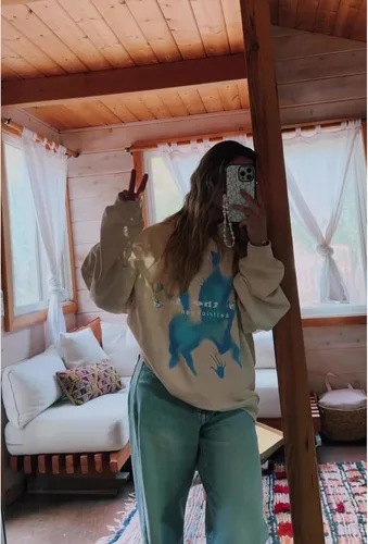 Vista 4 de Aelfric Eden Sudaderas con capucha con estampado vintage, sudadera casual de gran tamaño, manga larga, ropa urbana con capucha