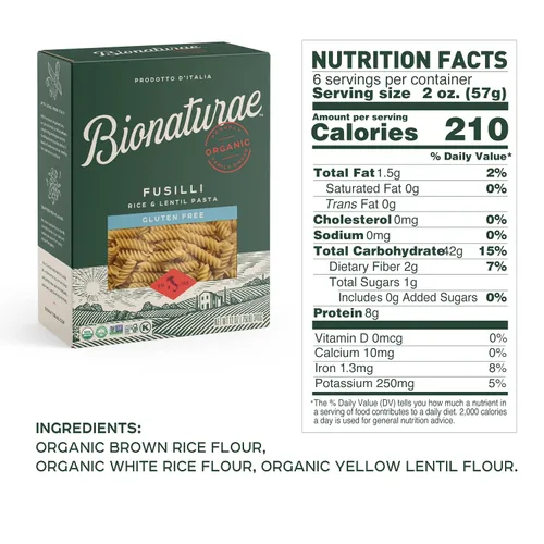 Vista 2 de Bionaturae Fusilli Pasta Fideos - Pasta orgánica sin gluten, pasta de arroz y lentejas, certificado Kosher, alta proteína, sin OMG, pasta Fusilli