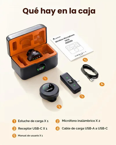 Vista 9 de Micrófono inalámbrico Lavalier para iPhone Android, reducción de ruido AI Studio-Grade Audio Quality, 45H Battery Life, 100ft Stable Wireless