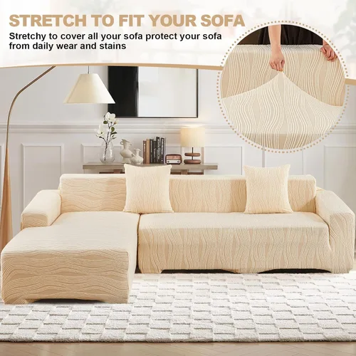 Vista 2 de MIFXIN Funda para sofá seccional, 2 piezas, elástica y elástica de 3 asientos en forma de L, protector de muebles con 4 fundas de almohada para sala