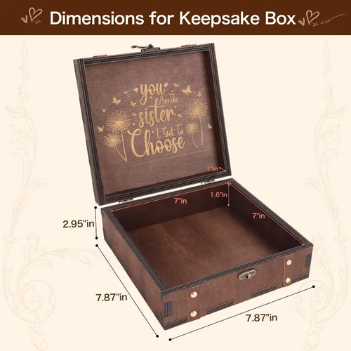 Vista 2 de MACEVIA Caja de Recuerdos de la Amistad, Pequeña Caja de Memoria de Madera para Hermanas, Eres La Hermana Que Pude Elegir - Mini Cajas Grabadas 02