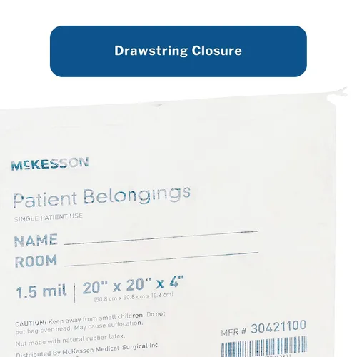 Vista 3 de McKesson Bolsa de pertenencias para pacientes con cierre de cordón, blanca, 4 x 20 x 20 pulgadas, 250 unidades White