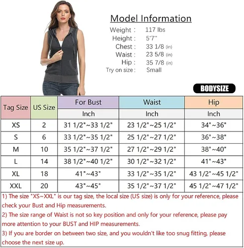 Vista 6 de MISS MOLY Sudadera sin mangas con capucha para mujer, básica, con cremallera