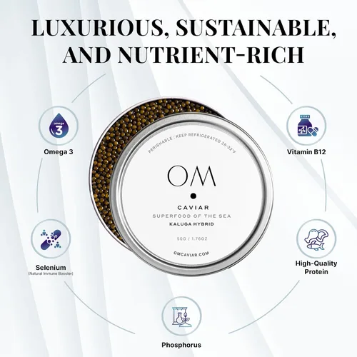 Vista 4 de OM Caviar Kaluga Hybrid Caviar River Beluga Alternativa Grano Grande 1.76