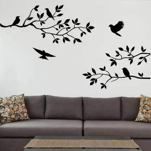Vista 3 de Mix Decor - Vinilo adhesivo de pared de ramas para pared, diseño de pájaros y árboles, fondo de TV familiar, papel tapiz de vinilo extraíble
