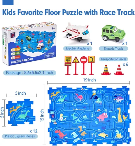 Vista 9 de hahaland Puzzle Racer Juego de Pista de Coches para Niños - Tamaño Más Grande de 5x5 Pulgadas de Cada Pieza, Juguetes para Edades 3-4, para Niños